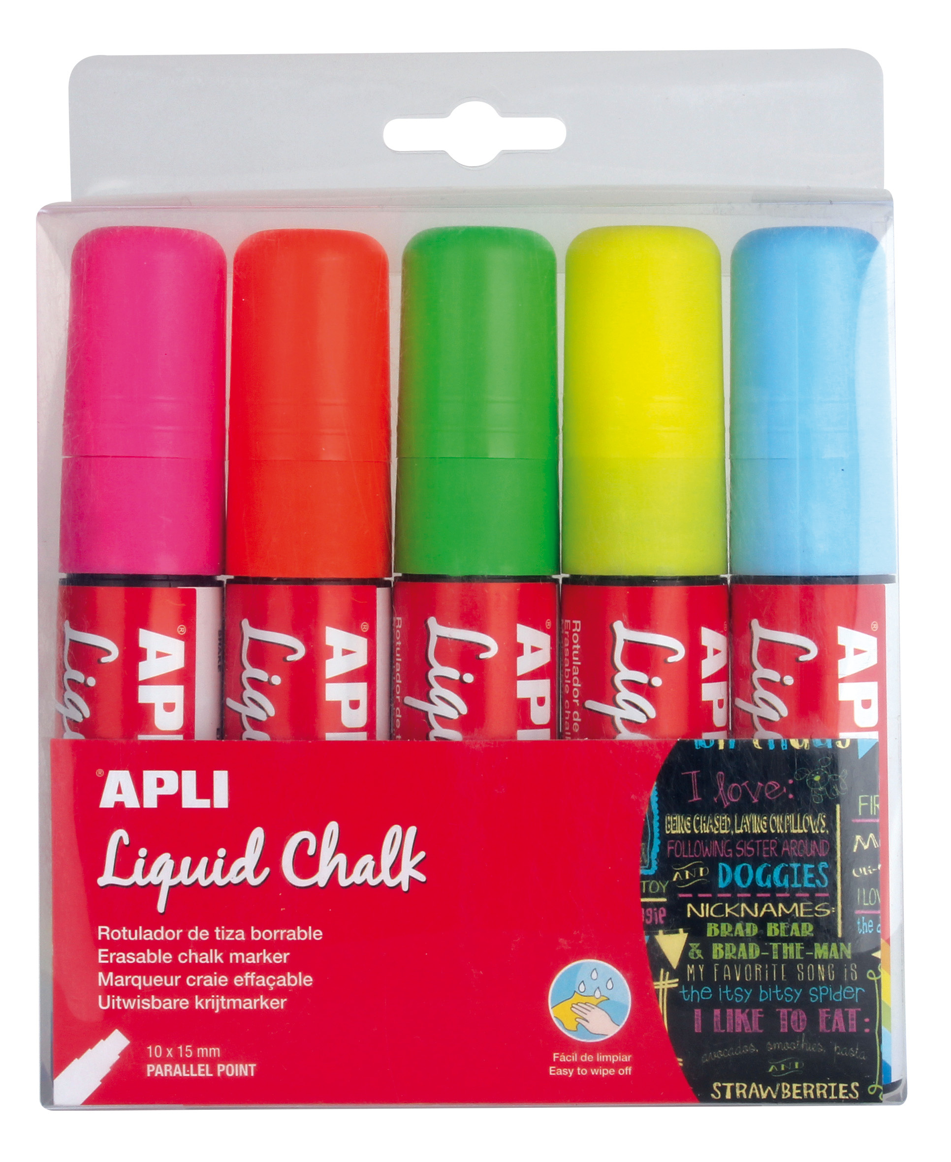 1361bacc40dc71b8d81f33b2c9ac7b557cf9e557_115783 Rotuladores Tiza Liquida Pta.Biselada 15Mm 5 Colores Surtidos Liquid Chalk Apli - Imagen 1
