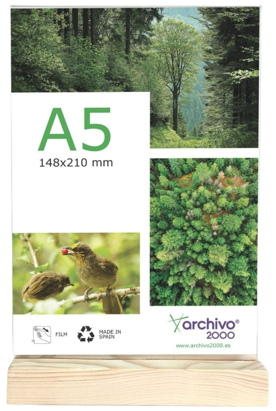 245ff58fb47d3f98e4f1a0b2063a2b8ee8e3067b_260729 Expositor Sobremesa Doble Cara A5 Vertical Base Madera Archivo 2000 - Imagen 1