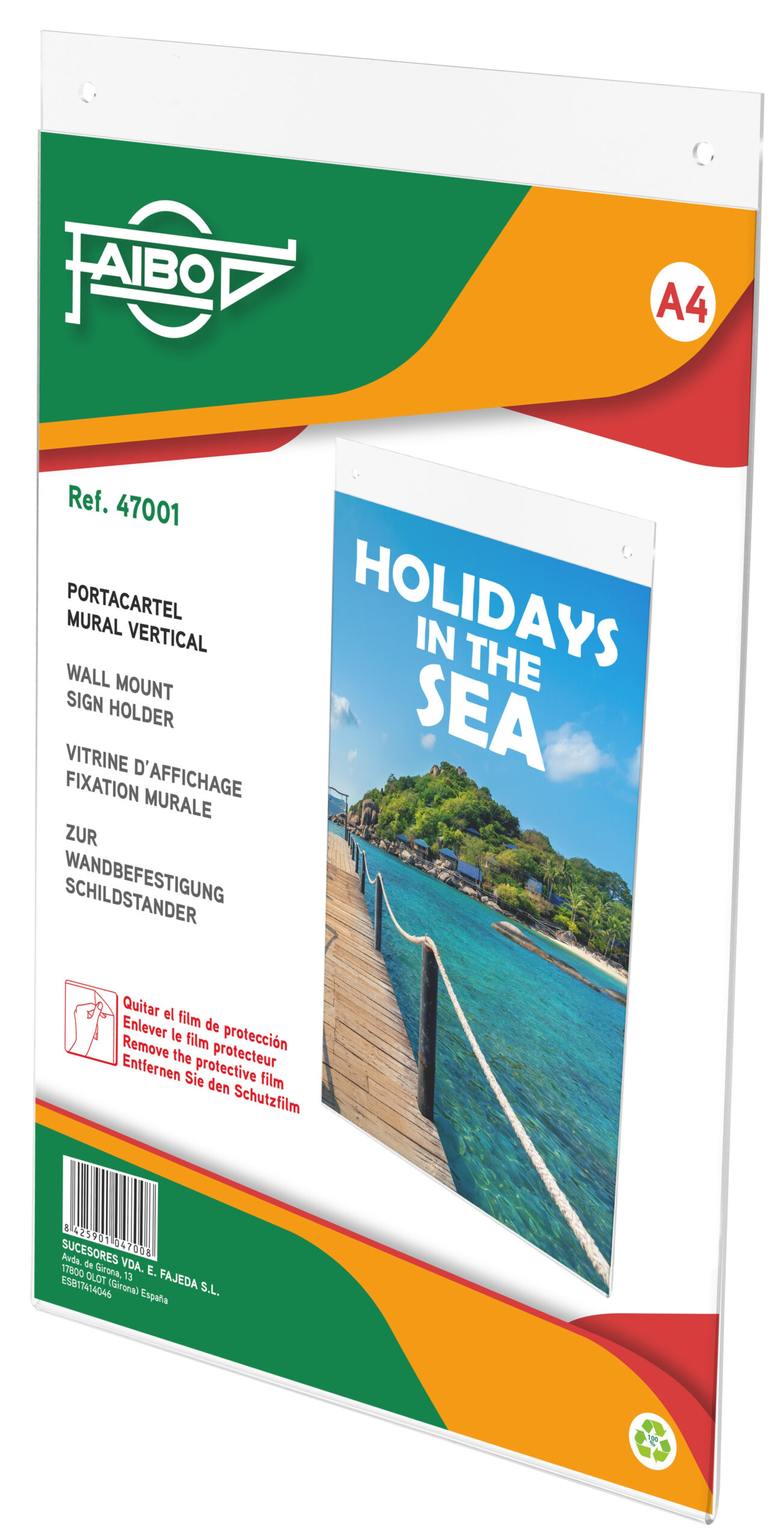 4b0cf43db10fa10dc690e8d8d794d8c4fd6bb149_130691 Portacartel Mural A4 Vertical Deflecto Faibo - Imagen 1