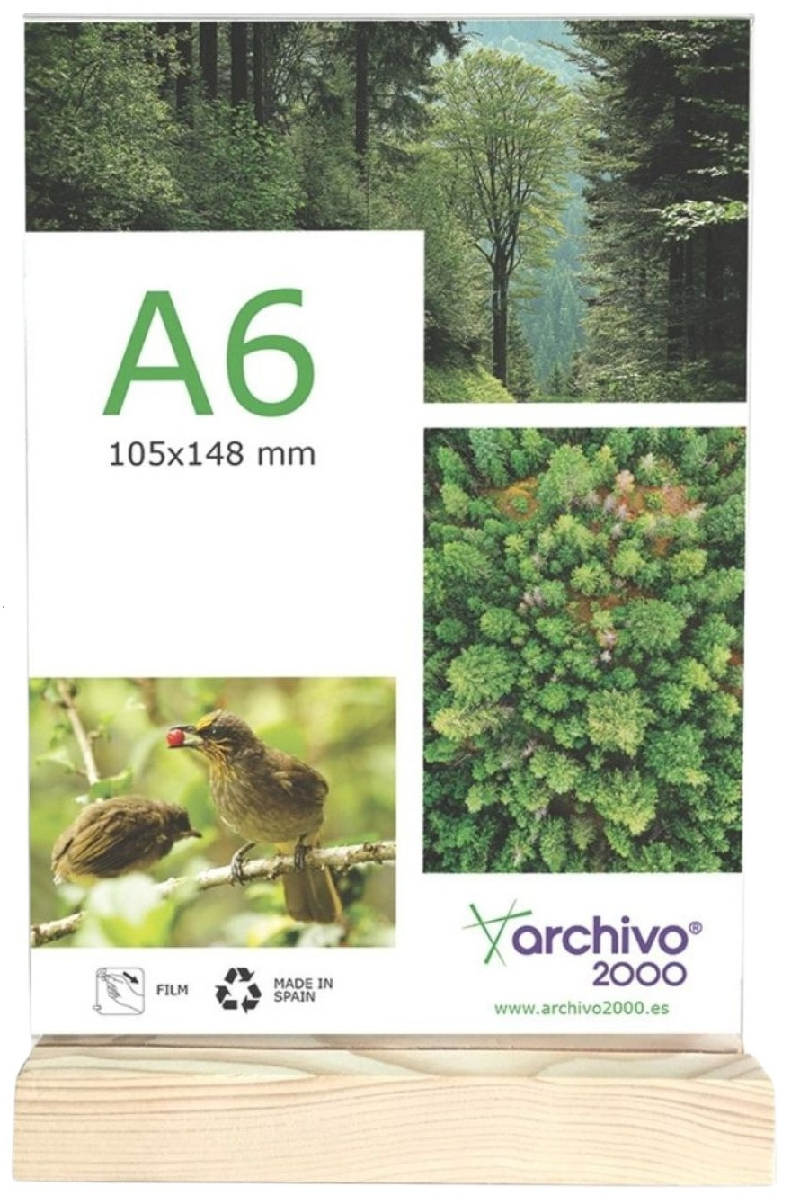 4e1746778b85041c364cf2307f9a1a0eabb533d1_260730 Expositor Sobremesa Doble Cara A6 Vertical Base Madera Archivo 2000 - Imagen 1