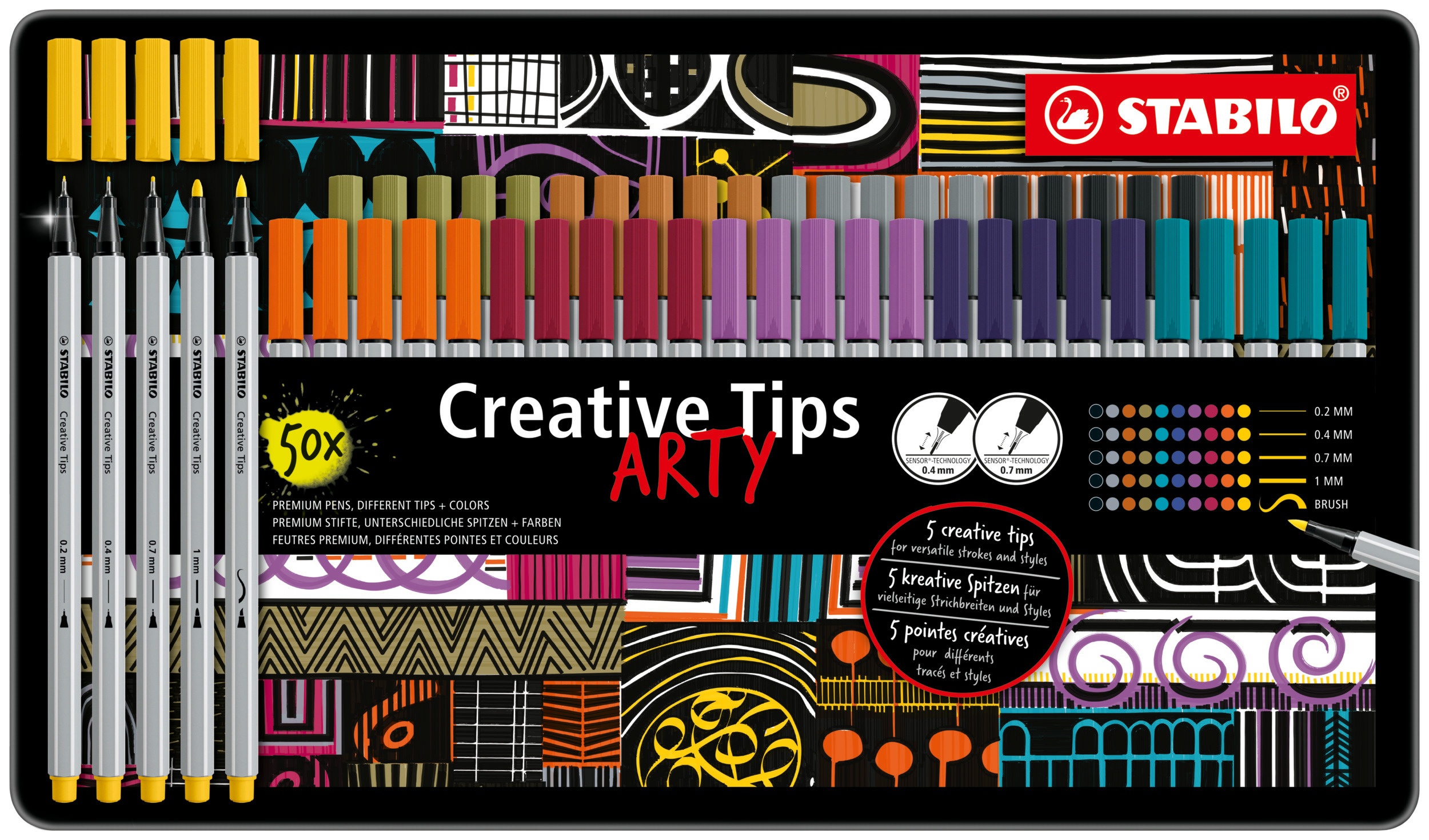 794f2d5a0cd24e0724d4589735ef462c7ecb02c1_258797 Rotulador Creative Tips - Arty Line 50 Uds. 10 Uds. De Cada Punta 0,2 Mm, 0,4 Mm, 0,7 Mm, 1 Mm, Pincel Stabilo - Imagen 1