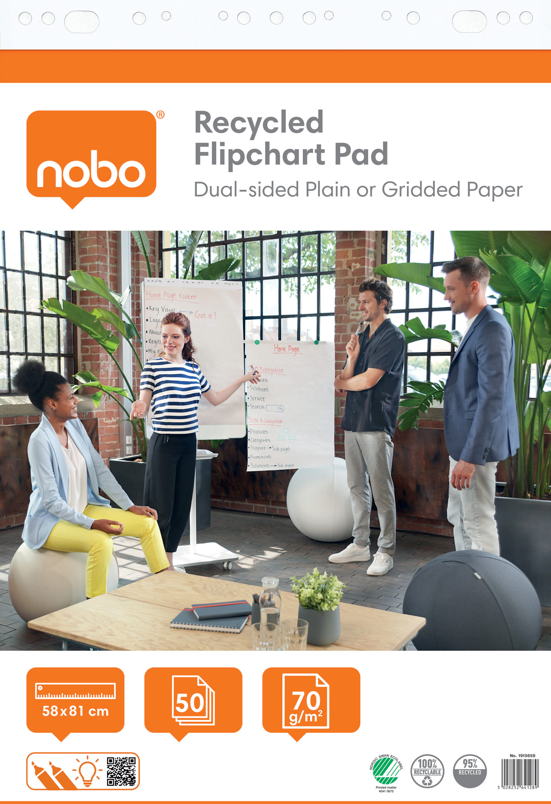 7e4bef202eb68aa70da24386943efc1fb19e7509_260889 Bloc De Papel Reciclado 58 X 81 Cm Papel Liso O Cuadriculado Por Las Dos Caras 50 Hojas Paq 1 Ud. Enrollado Nobo - Imagen 1