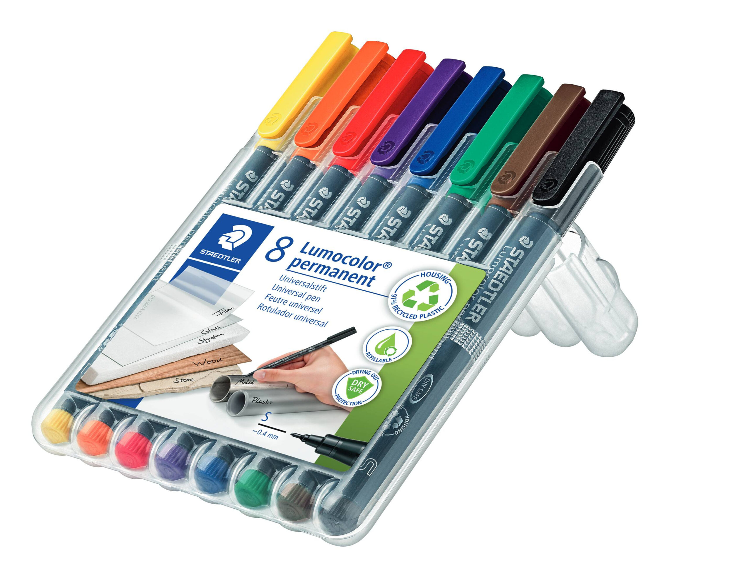 93e165dd38b0b17ef43465dd85c82552f352d7ce_191171 Rotulador Permanente S 0,4Mm Estuche 8 Rot Lumocolor 313Wp8 Staedtler - Imagen 1