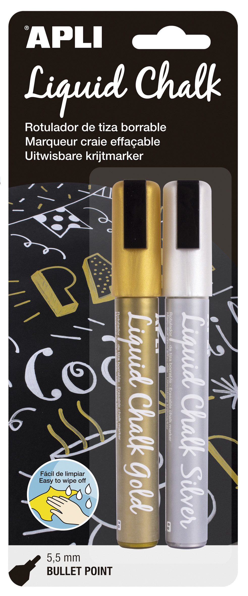 dc1e13deb568d072fedfeedc619e050e7a387112_119417 Rotulador Tiza Liquida Pta.Redonda 5,5Mm Oro/Plata Liquid Chalk Apli - Imagen 1