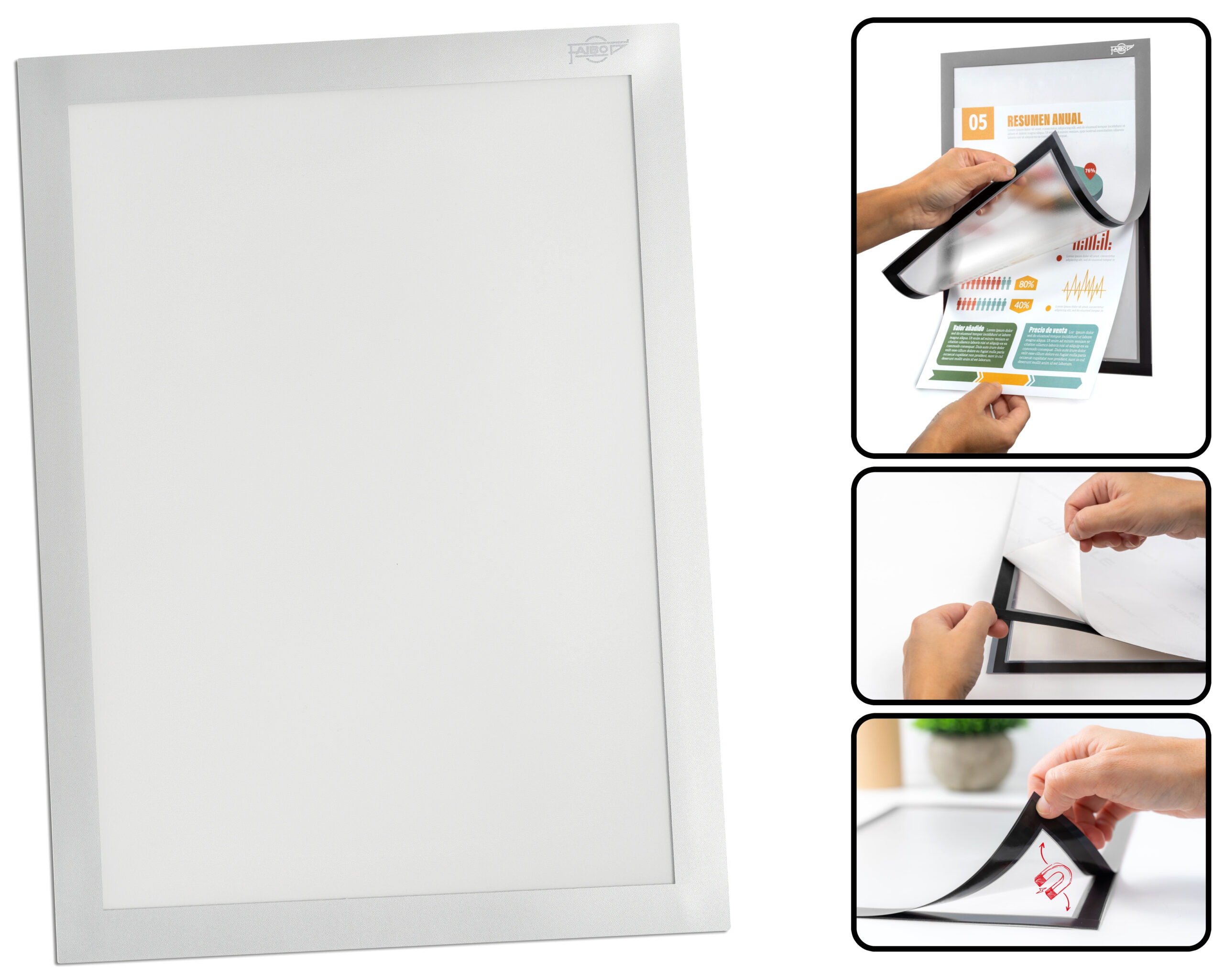 e66a59a01ad9b02daef7ec13b0cbb51fed492548_260514 Marco Magnético Adhesivo A4 Gris Faibo - Imagen 1